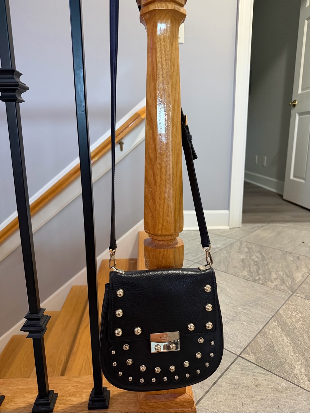 kate spade Black Studded Leather Crossbody Bag with Gold Hardware